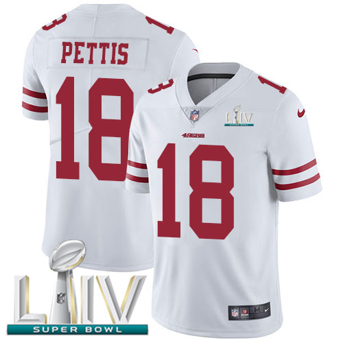 San Francisco 49ers Nike #18 Dante Pettis White Super Bowl LIV 2020 Men Stitched NFL Vapor Untouchable Limited Jersey
